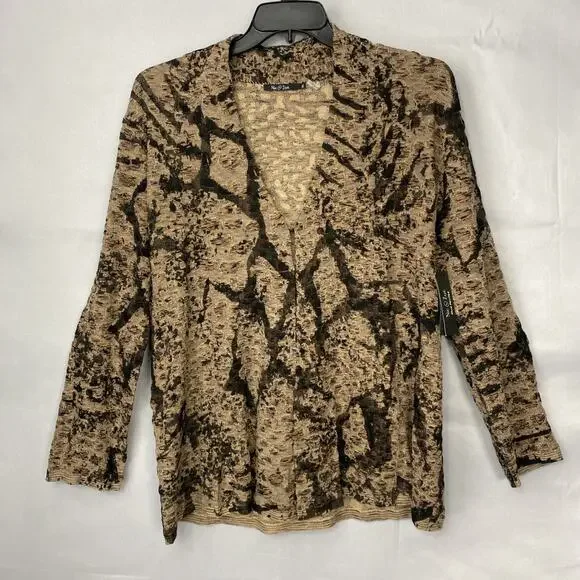 NIC+ZOE Sweater XL Animal Print Brown Cardigan Tunic V-Neck Lightweight - Picture 1 of 11